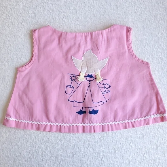 Vintage 2 Piece Top & Bottom Outfit Pink Dutch Girl Baby 12 Months  - Picture 3 of 7